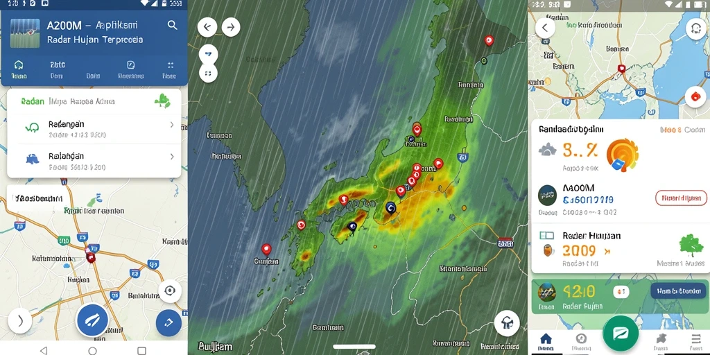 Antarmuka A200M menampilkan informasi radar hujan secara jelas dan terperinci.