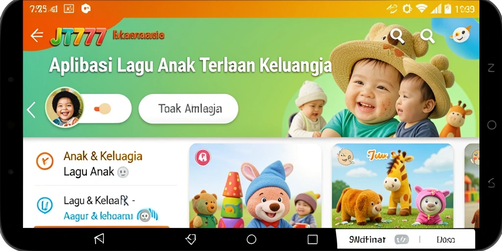 Antarmuka aplikasi JT777 yang penuh warna dan ramah anak.