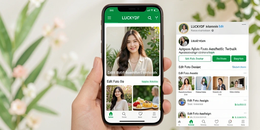 Antarmuka LUCKYDF untuk editing foto aesthetic yang modern dan menarik.