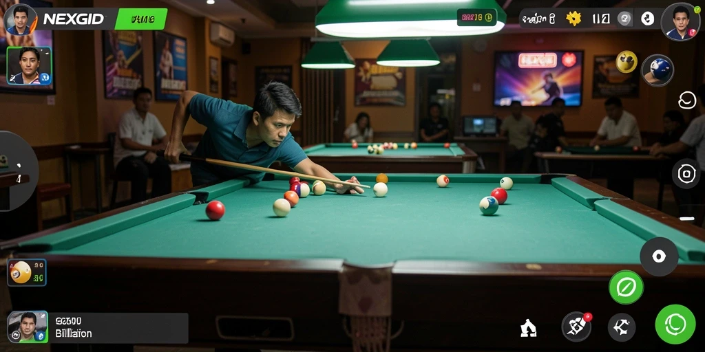 Screenshot utama NEXGID dengan antarmuka billiard yang menarik.