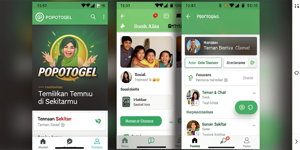 Antarmuka pengguna POPOTOGEL untuk mencari teman baru.