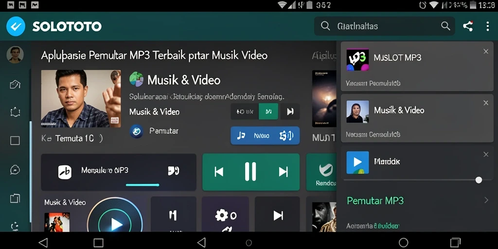 Antarmuka menarik dari aplikasi SOLOTOTO sebagai Pemutar MP3.