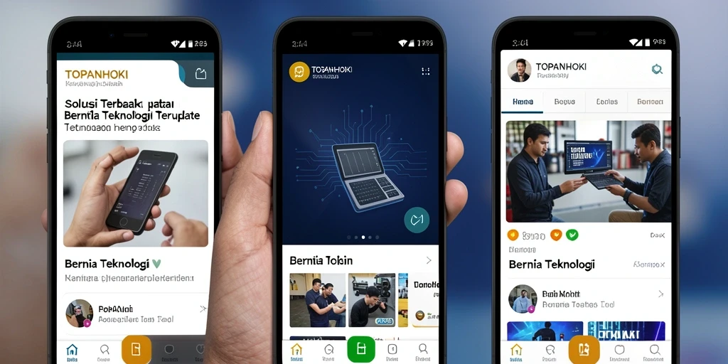 Antarmuka pengguna TOPANHOKI menampilkan berita teknologi terkini.